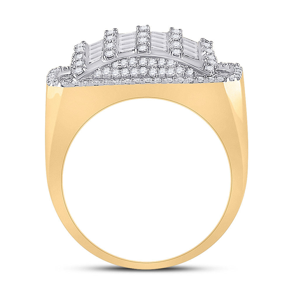 10kt Yellow Gold Mens Baguette Diamond Rectangle Fashion Ring 2-1/3 Cttw