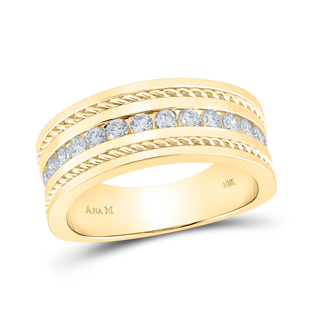 14kt Yellow Gold Mens Round Diamond Rope Inlay Machine Set Band Ring 3/4 Cttw