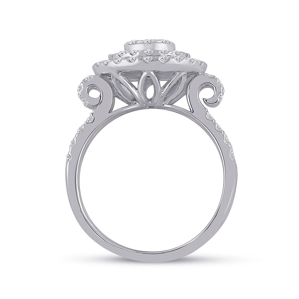 14kt White Gold Womens Round Diamond Circle Cluster Ring 1-1/3 Cttw