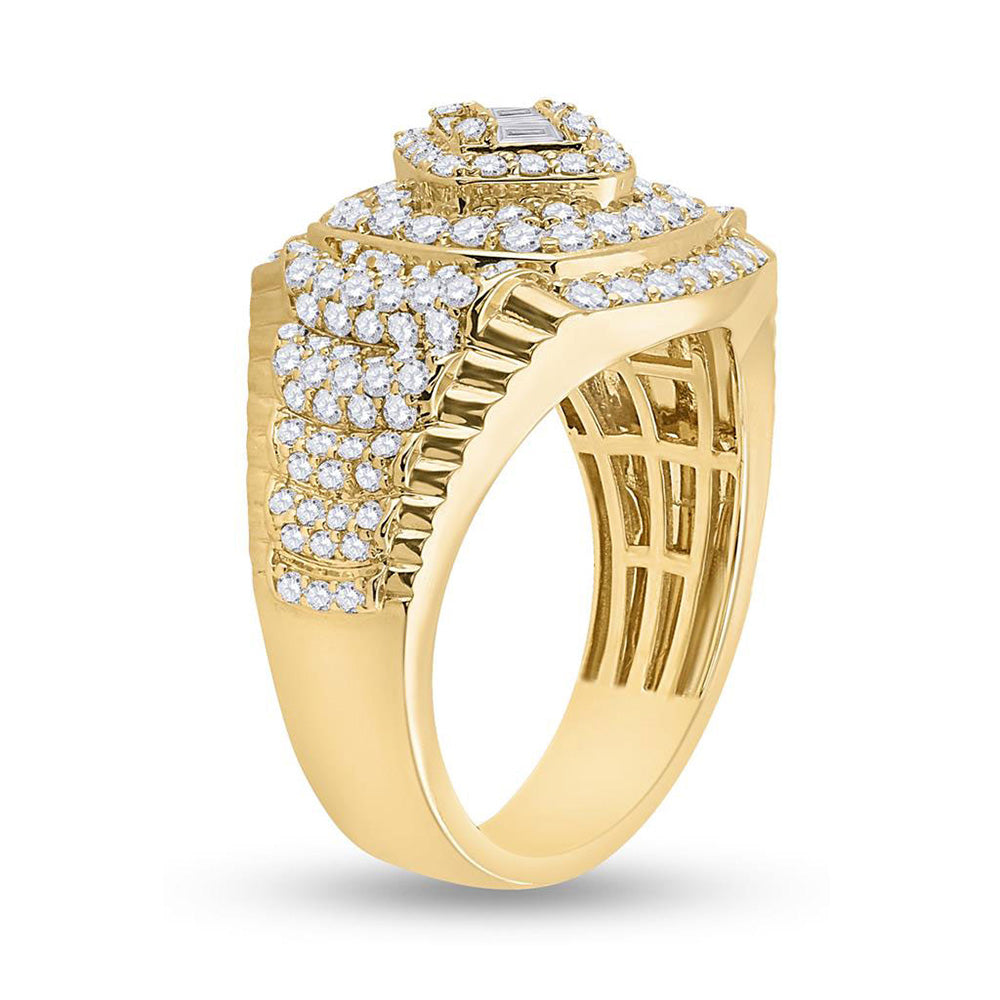 14kt Yellow Gold Mens Baguette Diamond Cluster Ring 2-1/5 Cttw