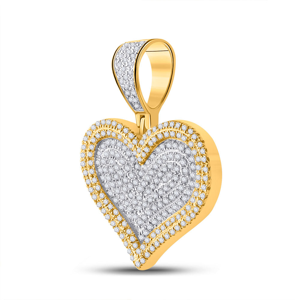 10kt Yellow Gold Mens Round Diamond Heart Charm Pendant 3/4 Cttw