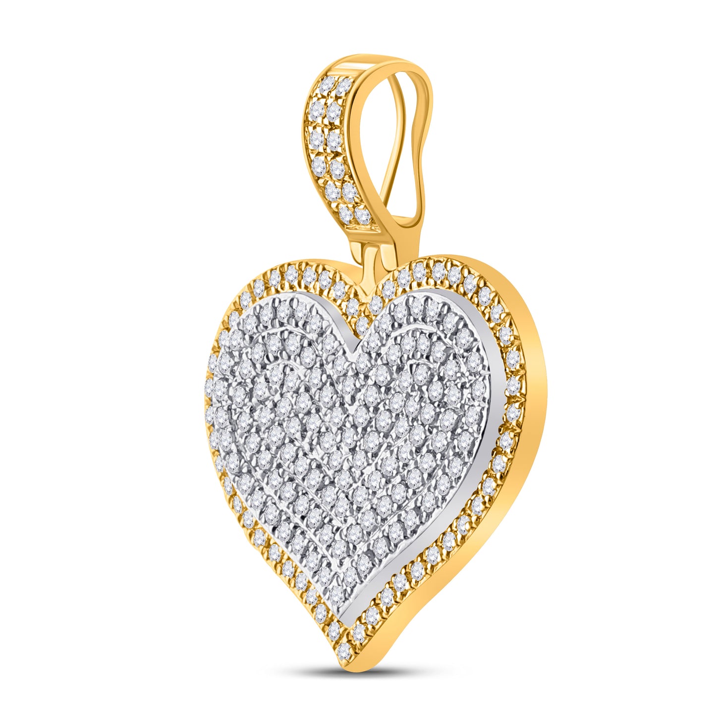 10kt Yellow Gold Mens Round Diamond Heart Charm Pendant 1/2 Cttw