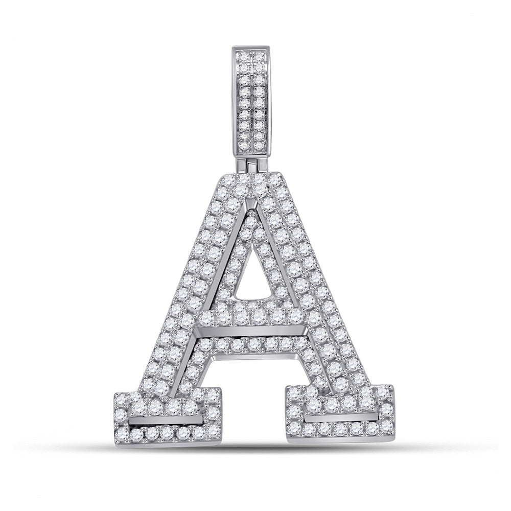 10kt White Gold Mens Round Diamond A Letter Charm Pendant 1-3/4 Cttw