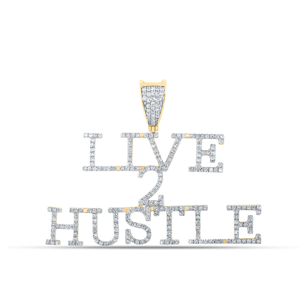 10kt Yellow Gold Mens Round Diamond Live 2 Hustle Charm Pendant 1 Cttw