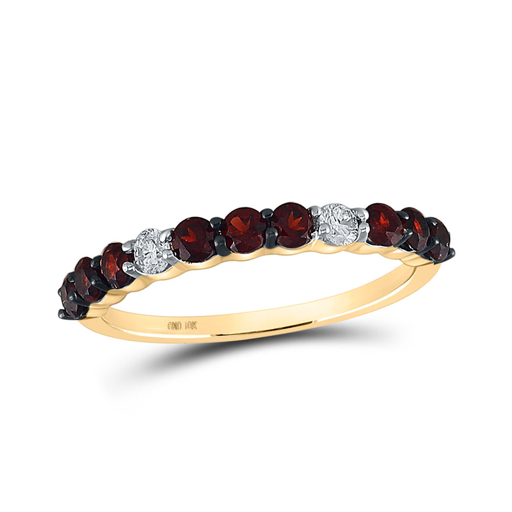10kt Yellow Gold Womens Round Lab-Created Garnet Diamond Band Ring 7/8 Cttw