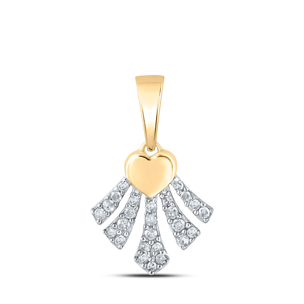 10kt Yellow Gold Womens Round Diamond Heart Pendant 1/10 Cttw