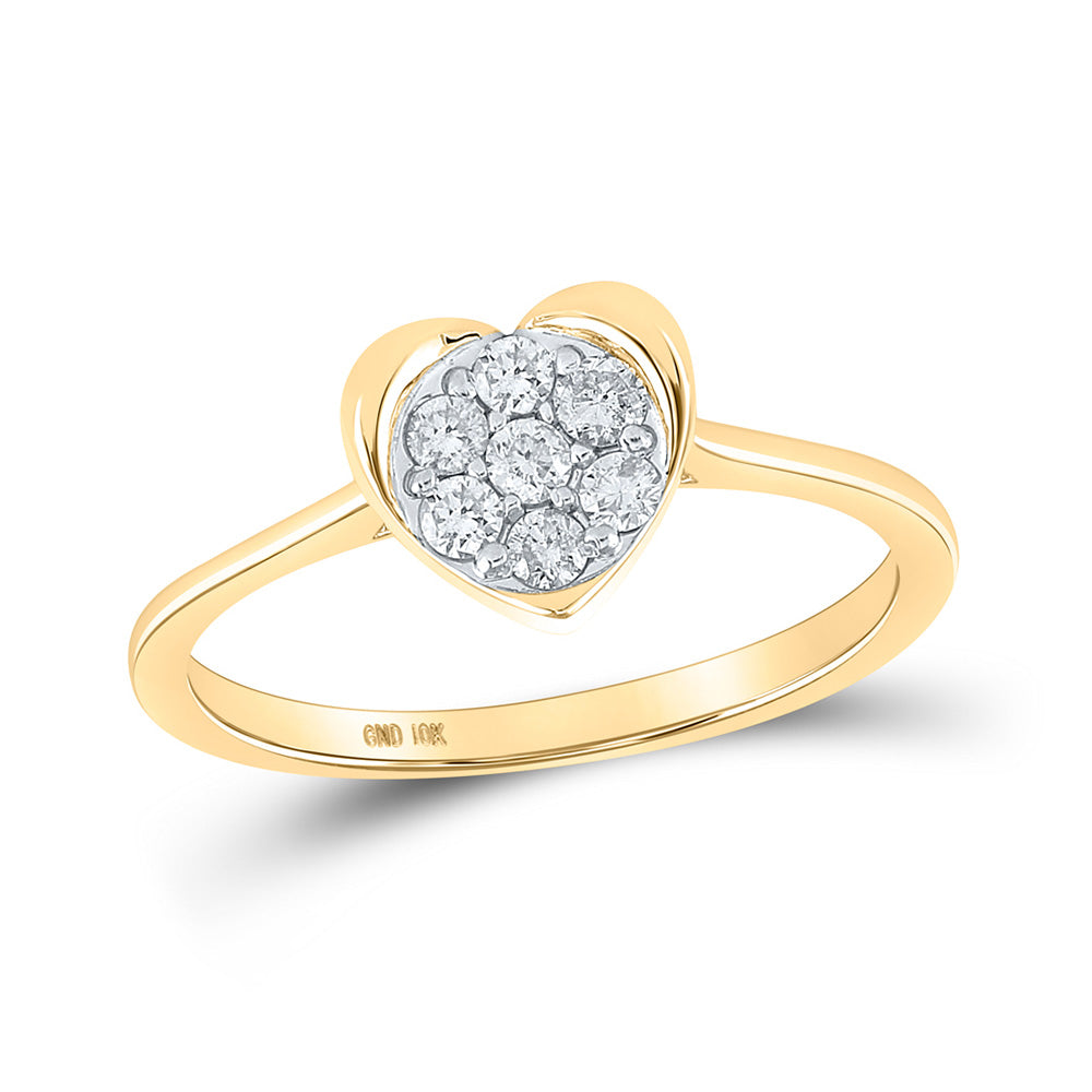 10kt Yellow Gold Womens Round Diamond Heart Ring 1/4 Cttw