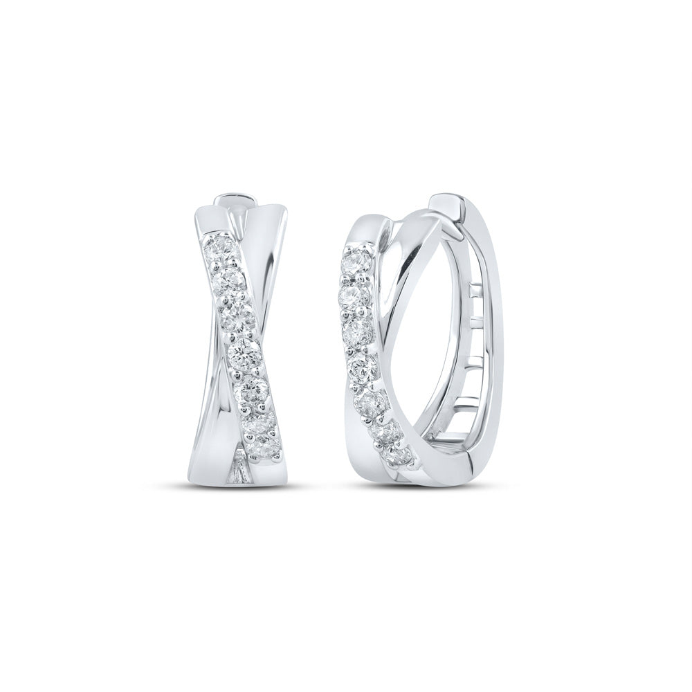 10kt White Gold Womens Round Diamond Hoop Earrings 1/6 Cttw