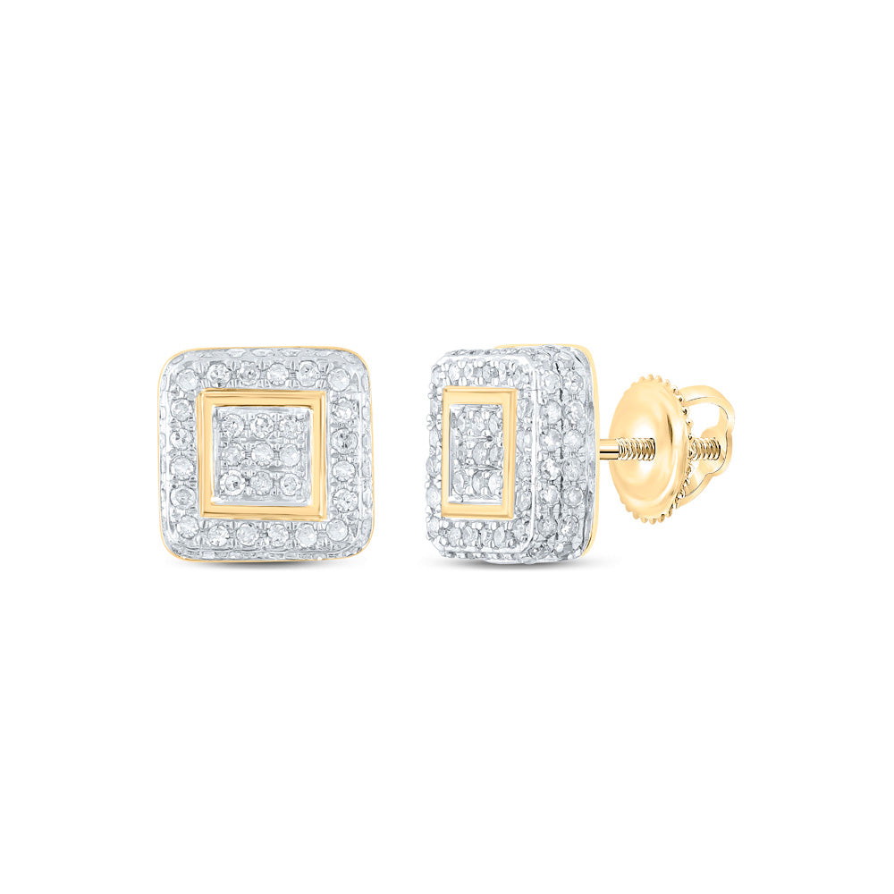 10kt Yellow Gold Womens Round Diamond Square Earrings 1/2 Cttw