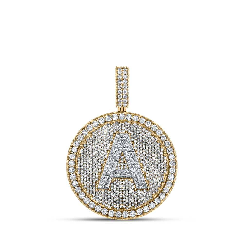 10kt Two-tone Gold Mens Round Diamond A Circle Letter Charm Pendant 3-3/4 Cttw