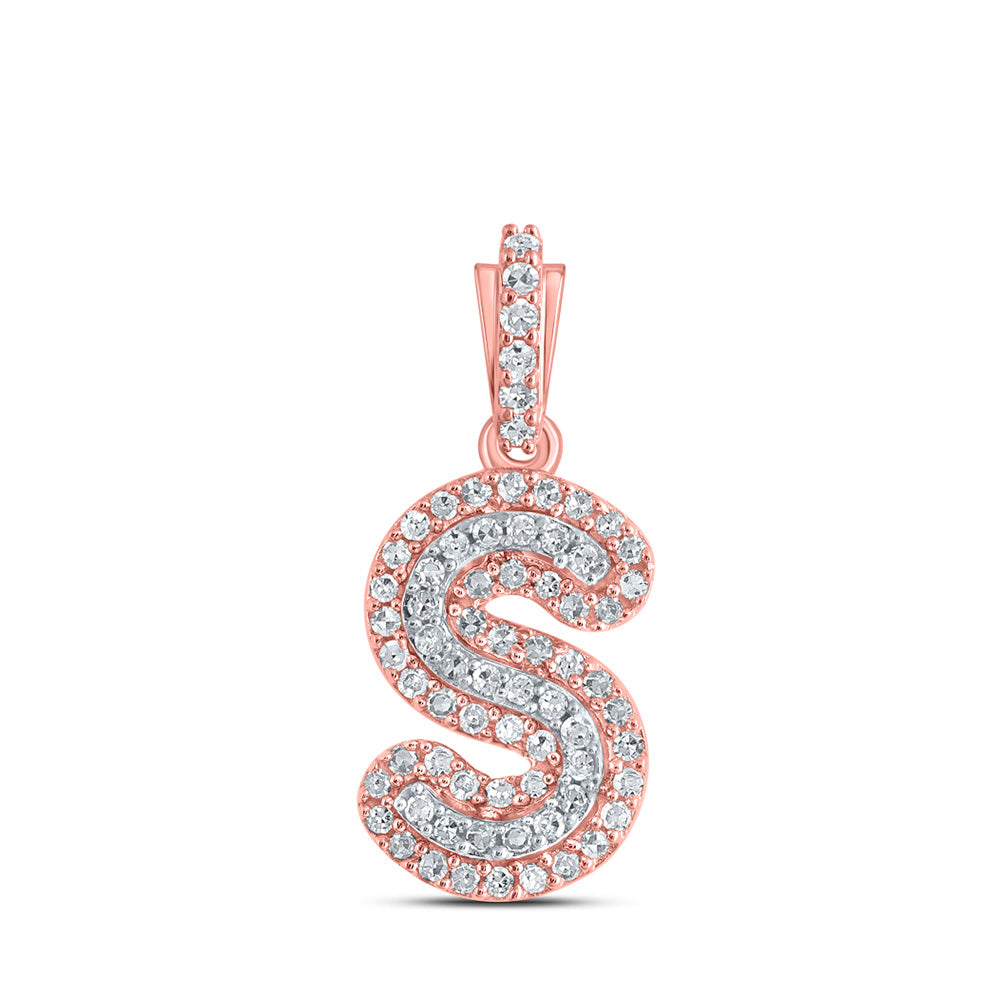 10kt Rose Gold Mens Round Diamond S Initial Letter Charm Pendant 1/5 Cttw