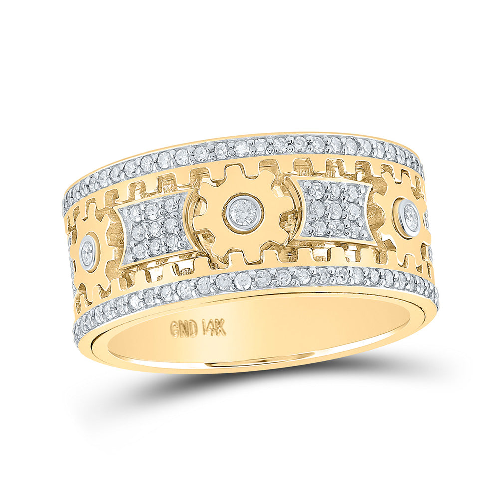14kt Yellow Gold Mens Round Diamond Cog Eternity Band Ring 1-1/2 Cttw