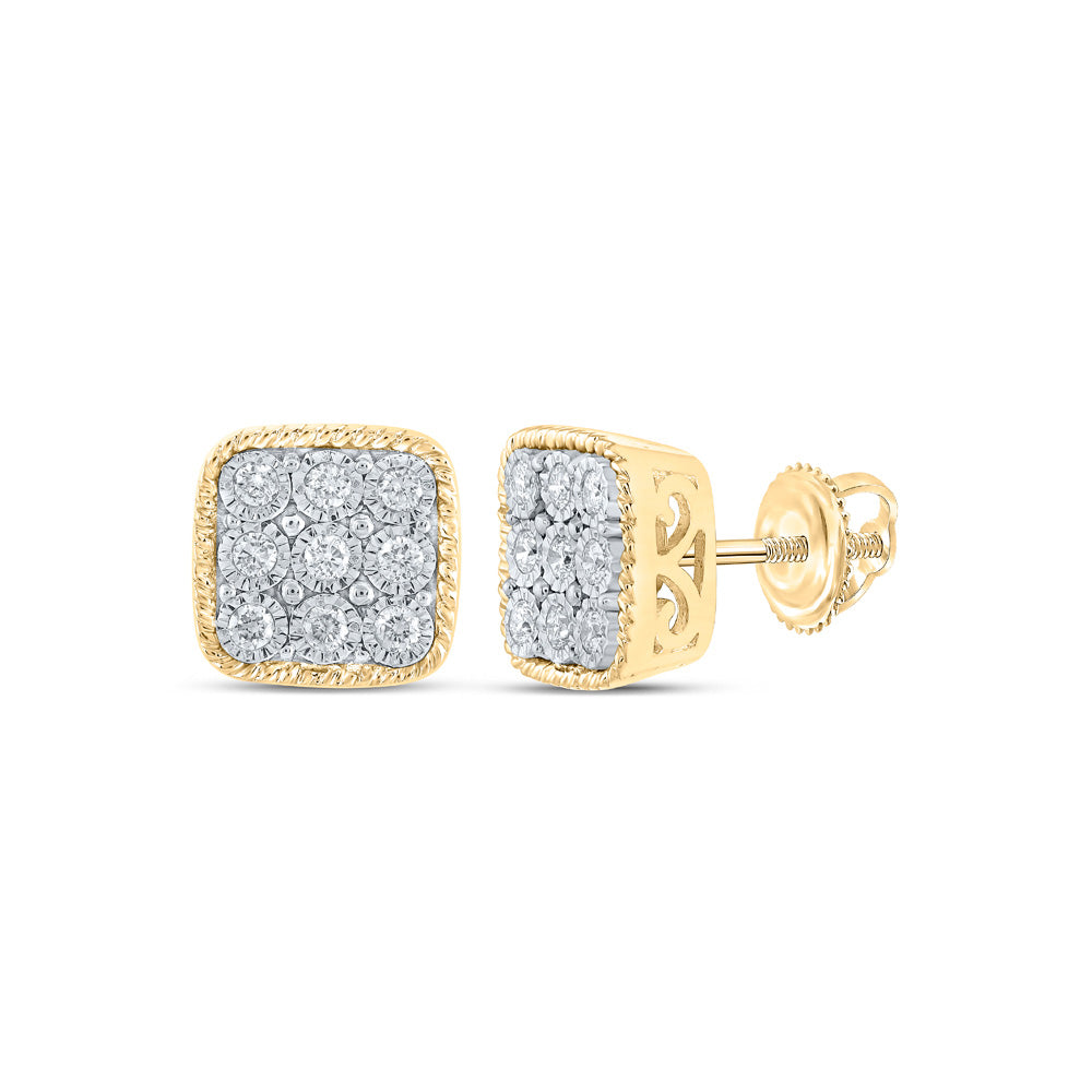 10kt Yellow Gold Womens Round Diamond Square Earrings 1/5 Cttw