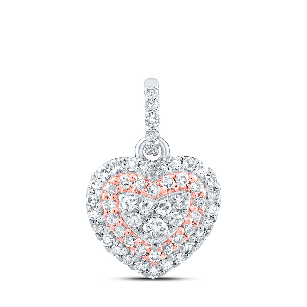 10kt Two-tone Gold Womens Round Diamond Heart Pendant 1/4 Cttw