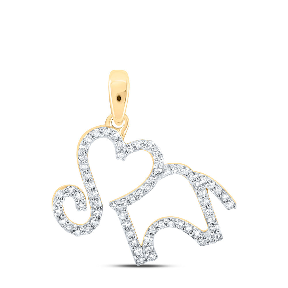 10kt Yellow Gold Womens Round Diamond Elephant Heart Pendant 1/5 Cttw