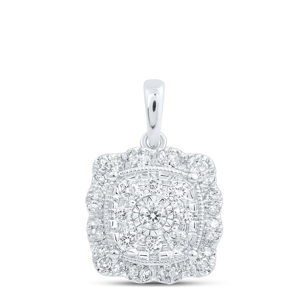 10kt White Gold Womens Round Diamond Square Pendant 1/3 Cttw