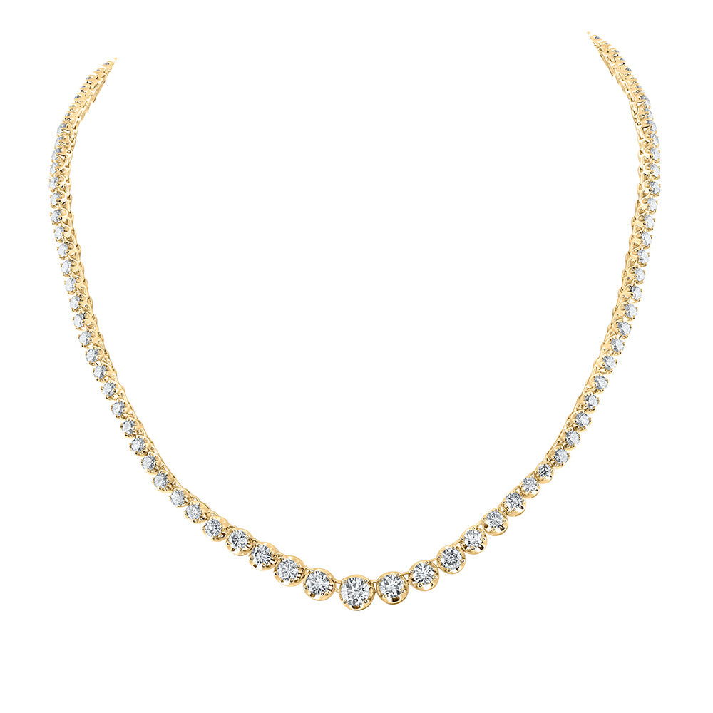 14kt Yellow Gold Womens Round Diamond Graduated Tennis Necklace 7-7/8 Cttw