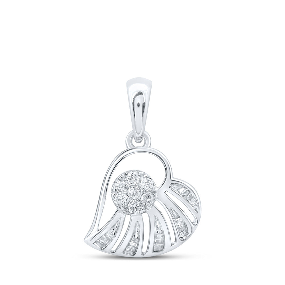 10kt White Gold Womens Round Diamond Heart Pendant 1/4 Cttw