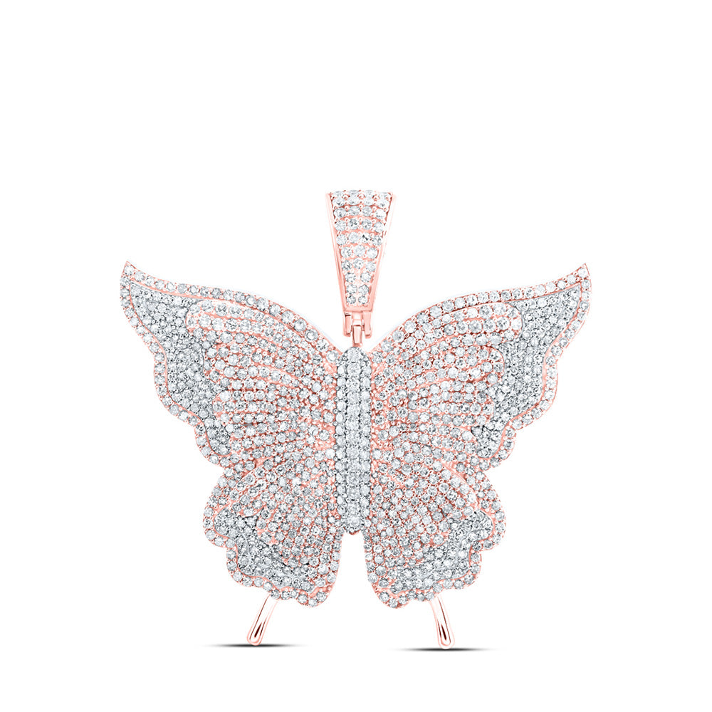10kt Rose Gold Womens Round Diamond Butterfly Pendant 4-1/5 Cttw