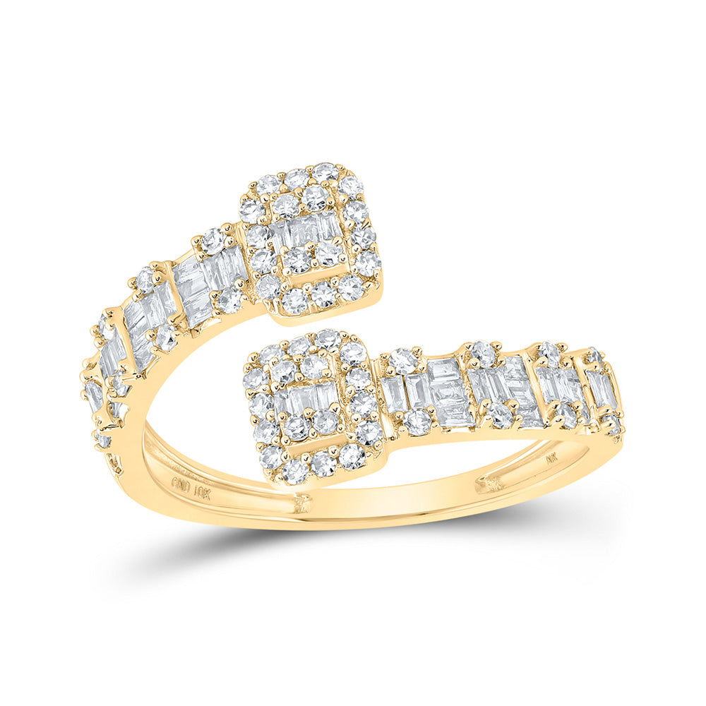 10kt Yellow Gold Womens Baguette Diamond Square Cuff Band Ring 1/2 Cttw