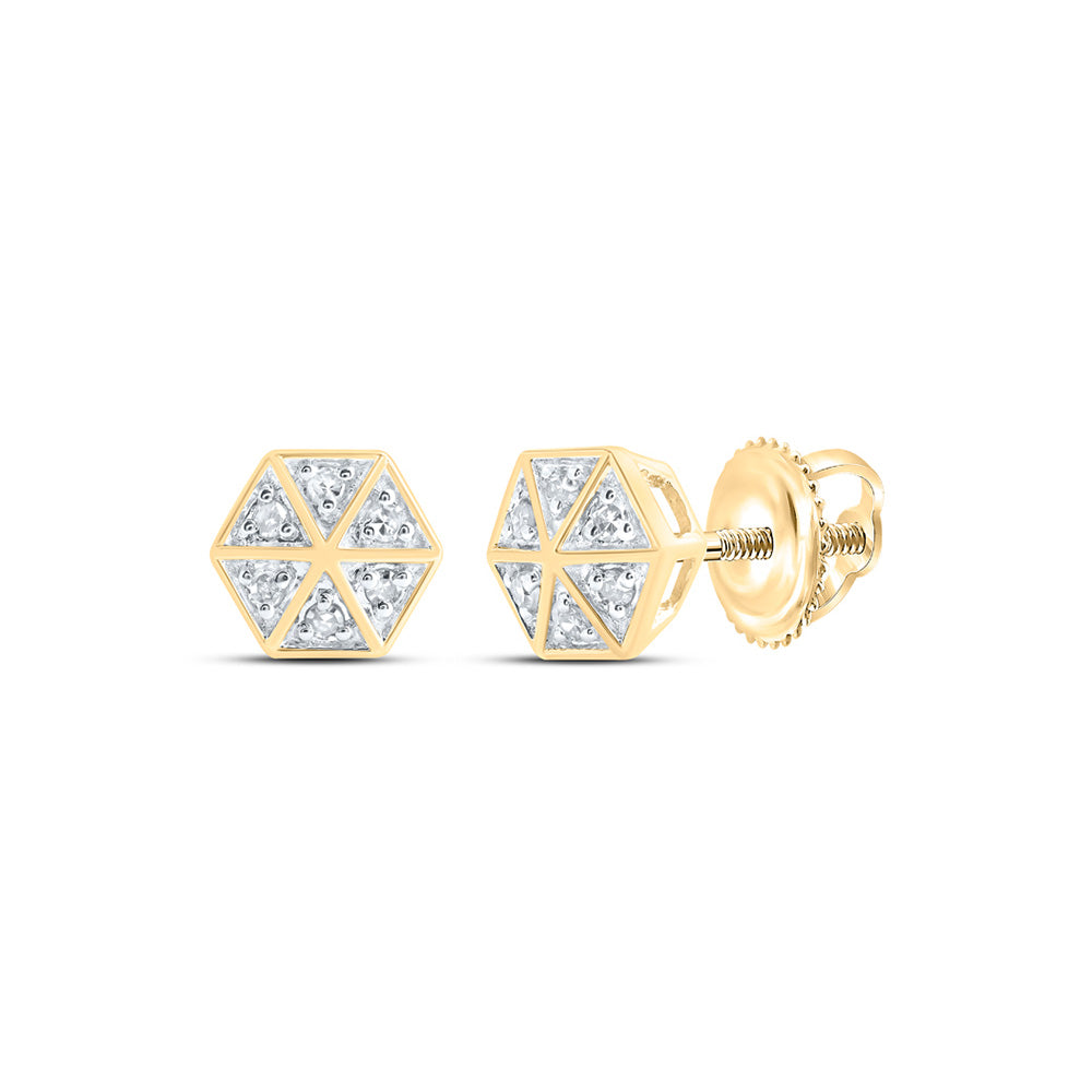 10kt Yellow Gold Womens Round Diamond Hexagon Cluster Earrings 1/10 Cttw