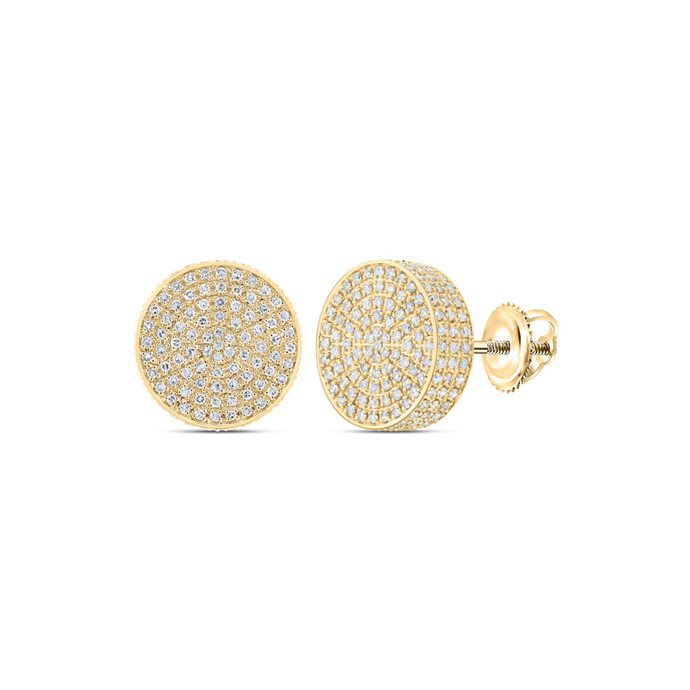 10kt Yellow Gold Mens Round Diamond 3D Circle Earrings 7/8 Cttw