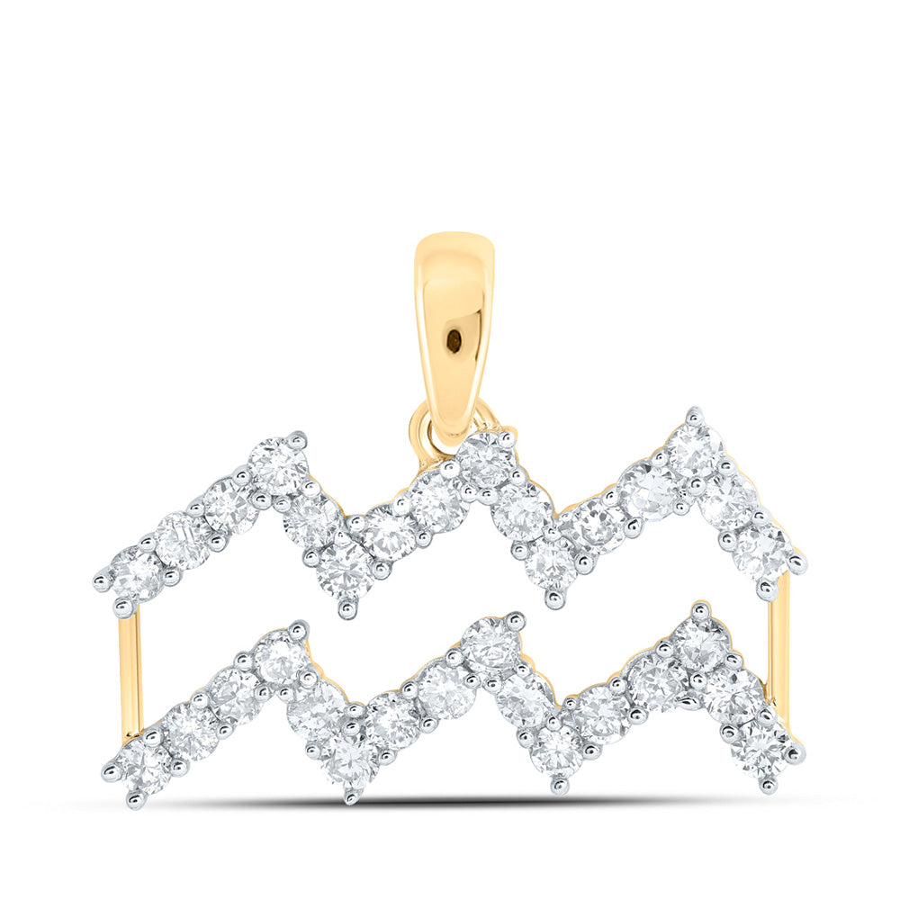 10kt Yellow Gold Womens Round Diamond Zodiac Aquarius Sign Fashion Pendant 5/8 Cttw