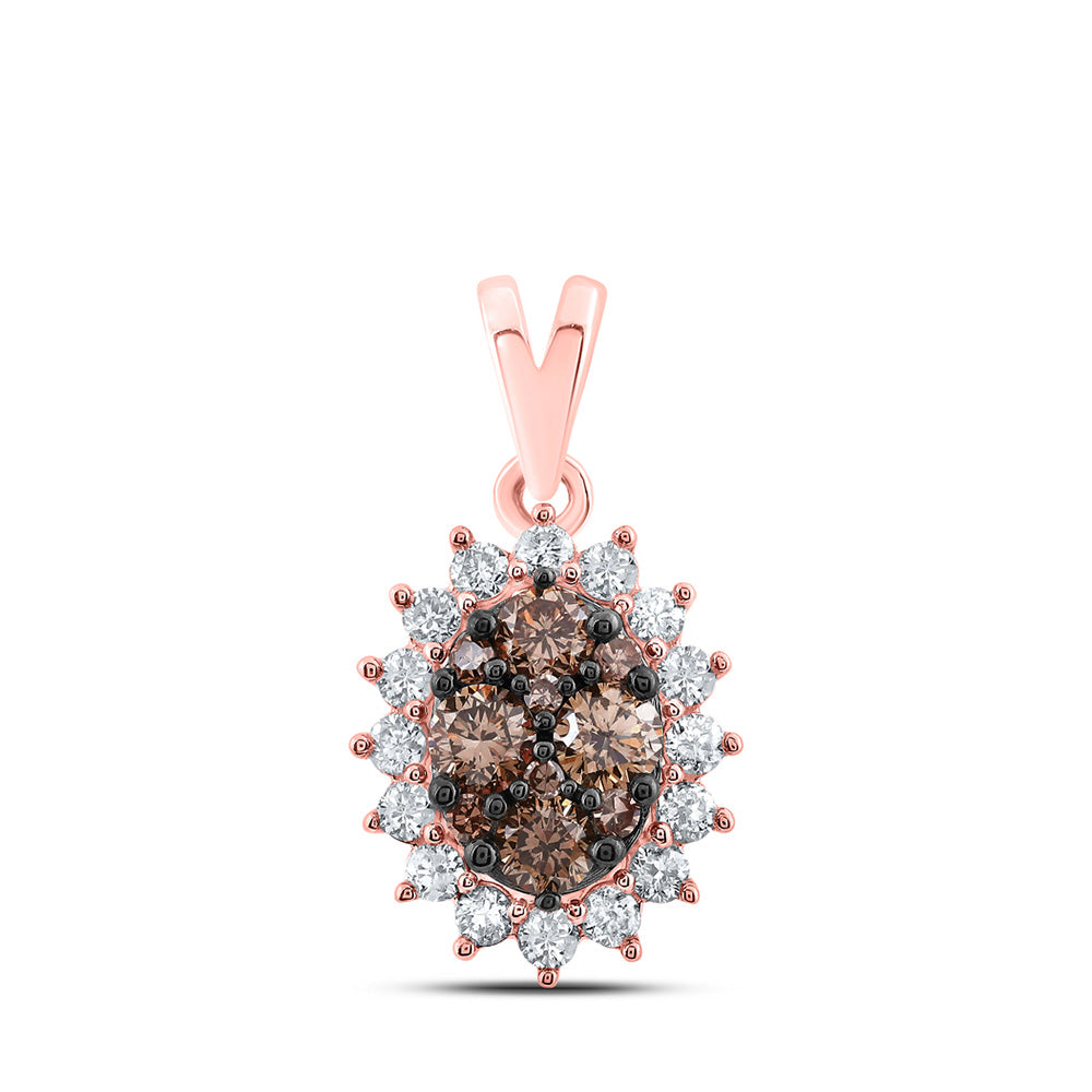 10kt Rose Gold Womens Round Brown Diamond Oval Pendant 1/2 Cttw