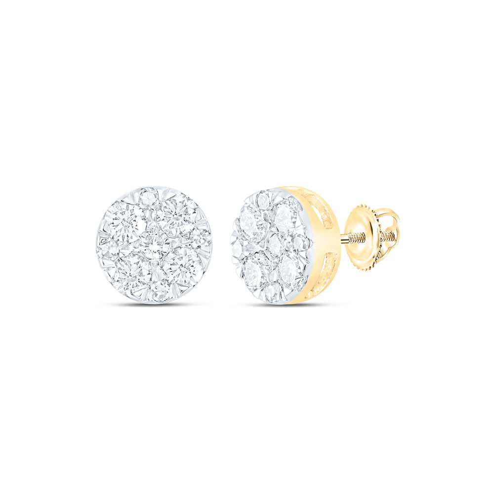 10kt Yellow Gold Womens Round Diamond Cluster Earrings 1/2 Cttw