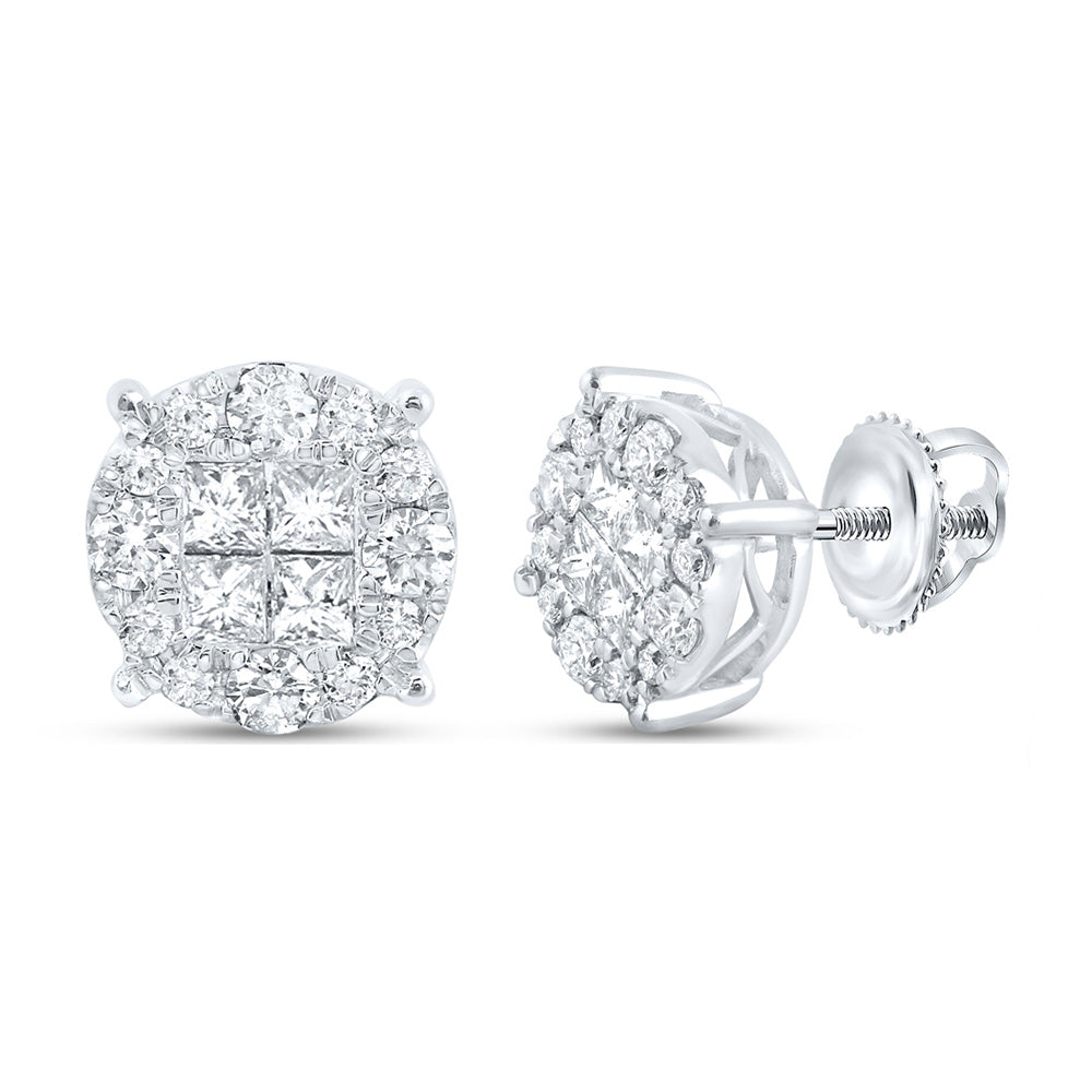14kt White Gold Womens Princess Diamond Cluster Earrings 1 Cttw