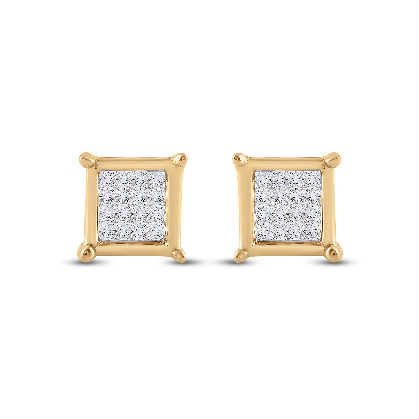 10kt Yellow Gold Womens Princess Diamond Square Earrings 1/4 Cttw