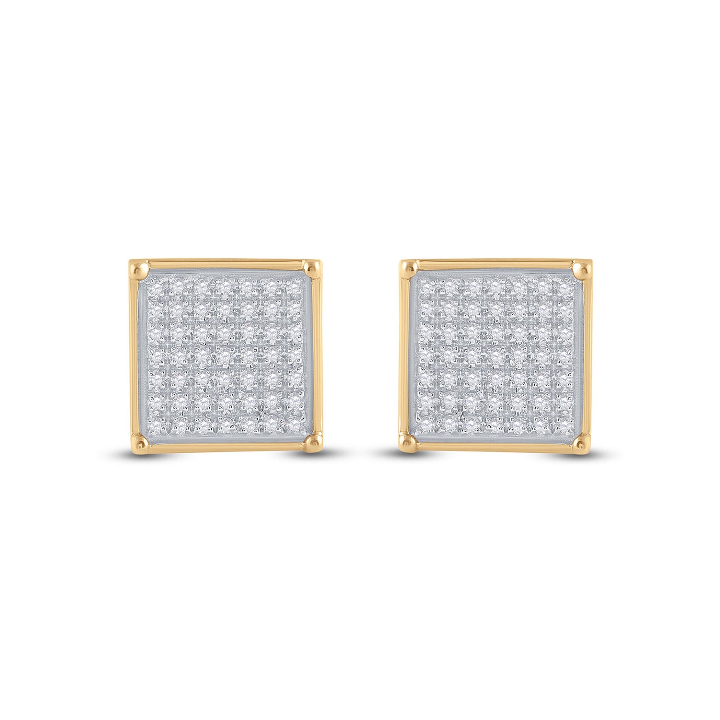 10kt Yellow Gold Womens Round Diamond Square Earrings 1/3 Cttw