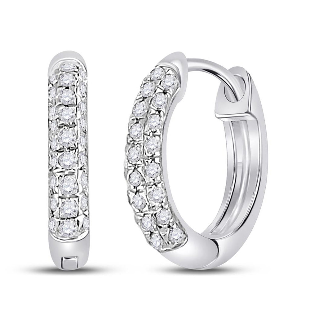 10kt White Gold Womens Round Diamond Hoop Earrings 1/6 Cttw