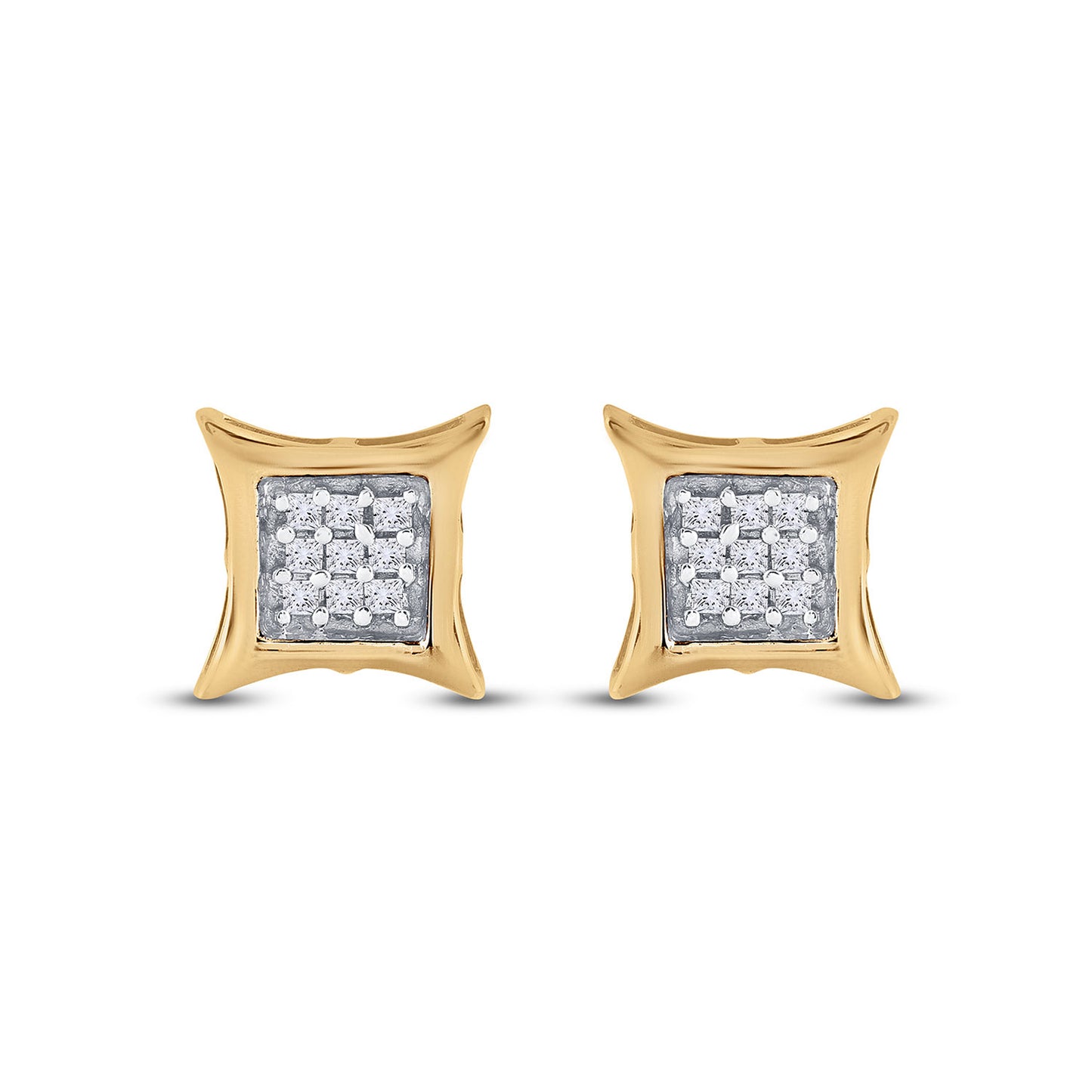 10kt Yellow Gold Womens Round Diamond Kite Square Earrings 1/8 Cttw