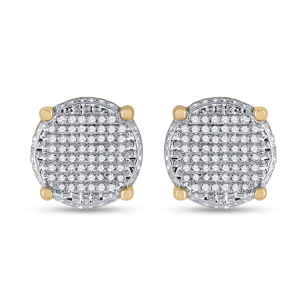 10kt Yellow Gold Mens Round Diamond Cluster Earrings 1/3 Cttw