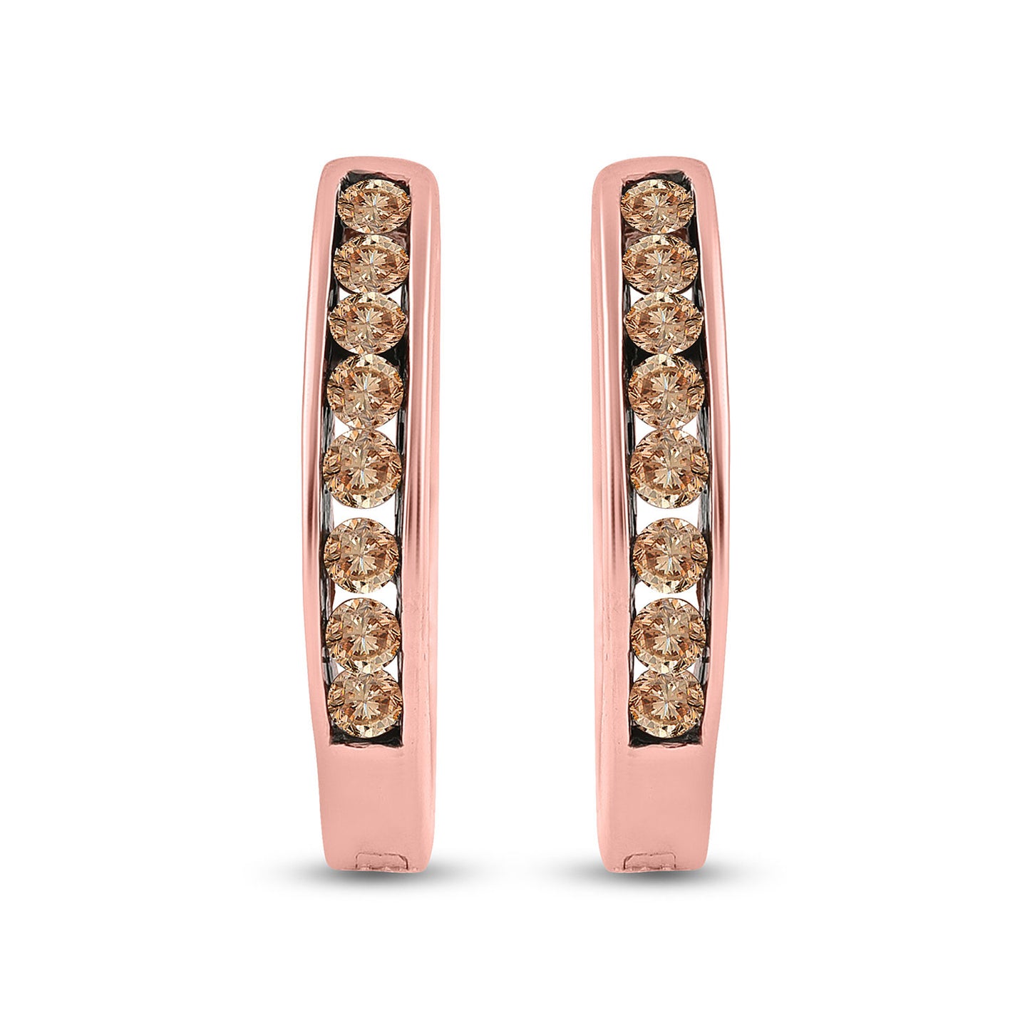 14kt Rose Gold Womens Round Brown Diamond Hoop Earrings 1/4 Cttw