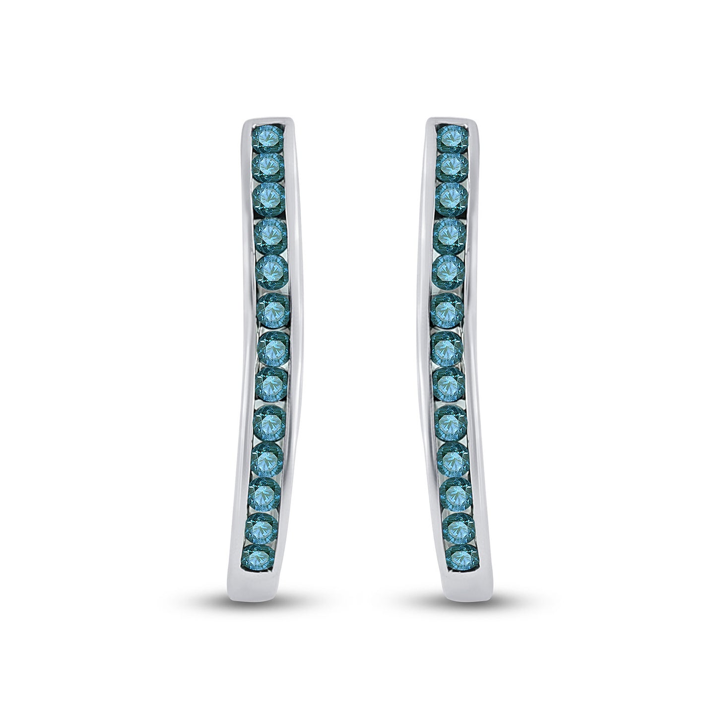 10kt White Gold Womens Round Blue Color Enhanced Diamond Hoop Earrings 1/4 Cttw