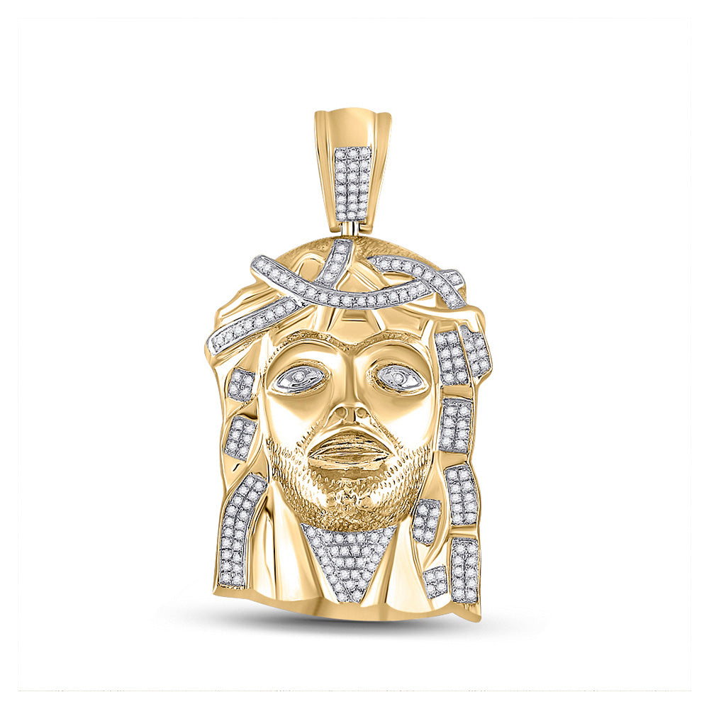 Pendentif Homme En Or Blanc 10k Avec Diamant Jésus-Ange - 1.25 Carats, Chaîne 1.6 Pouces