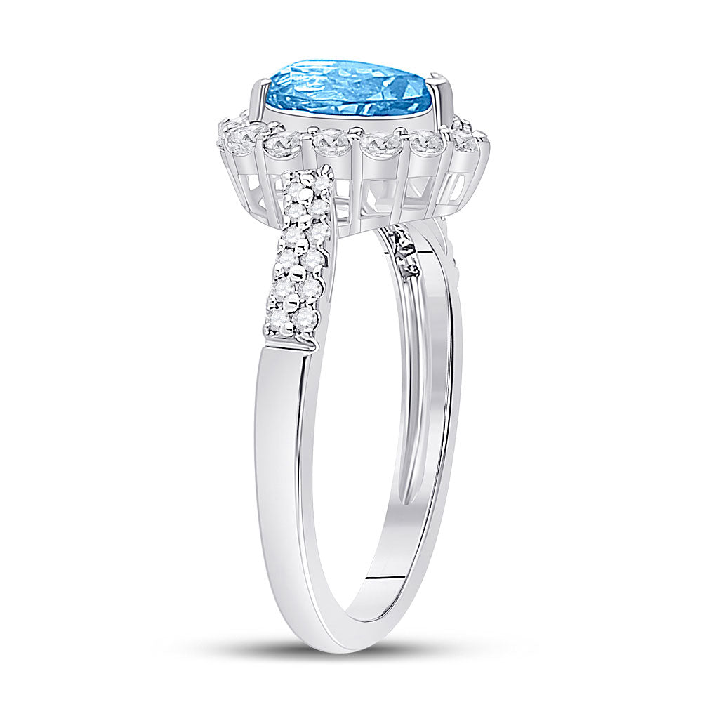 10kt White Gold Womens Pear Lab-Created Blue Topaz Solitaire Ring 2 Cttw