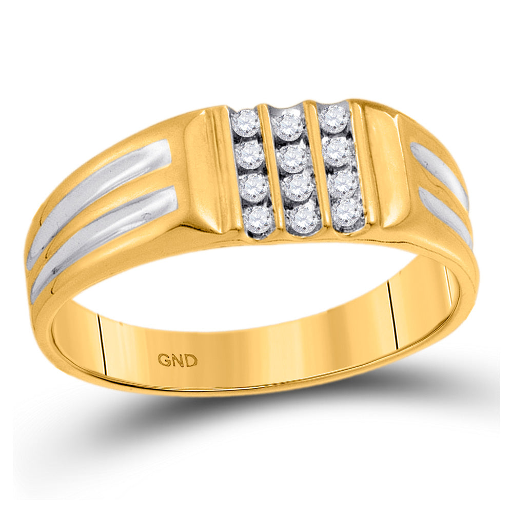 10kt Yellow Gold Mens Round Diamond Triple Row Band Ring 1/8 Cttw