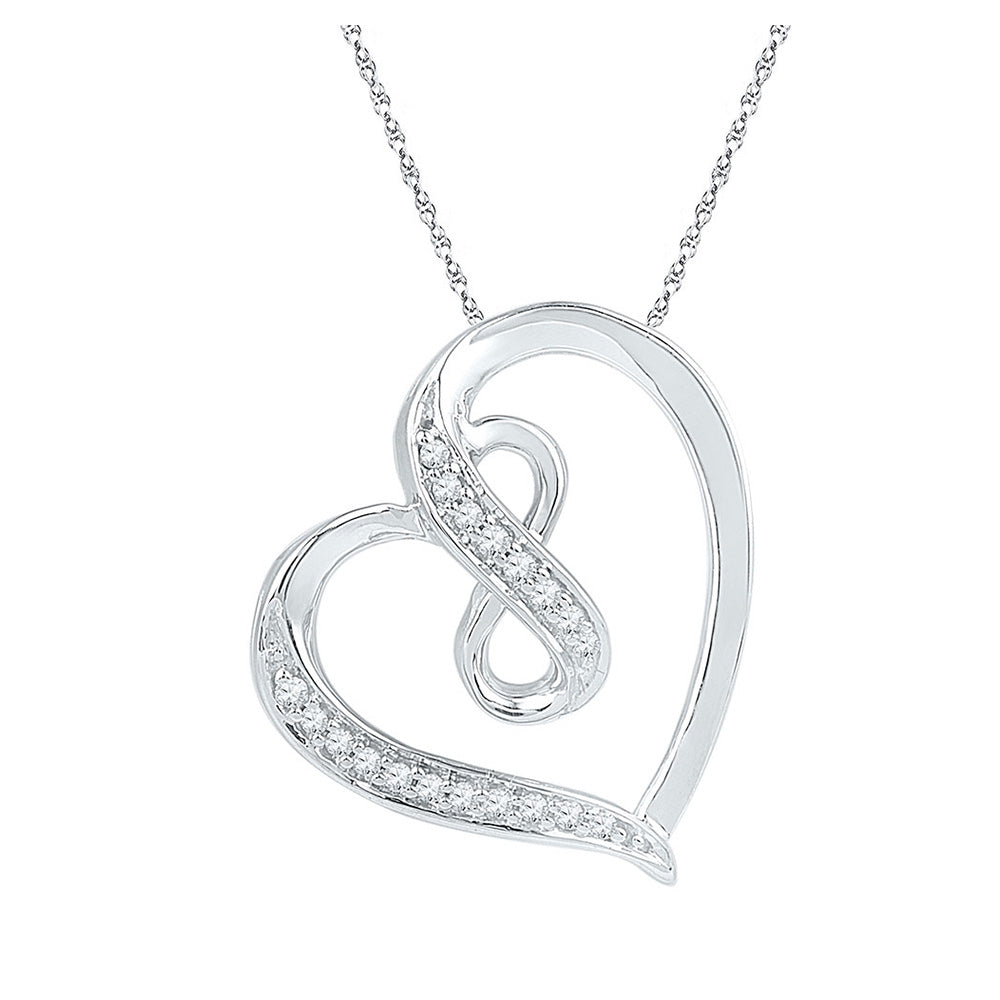 10kt White Gold Womens Round Diamond Heart Infinity Pendant 1/20 Cttw