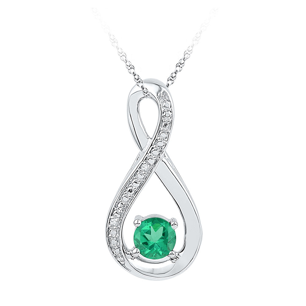 Sterling Silver Womens Round Lab-Created Emerald Fashion Pendant 1/2 Cttw