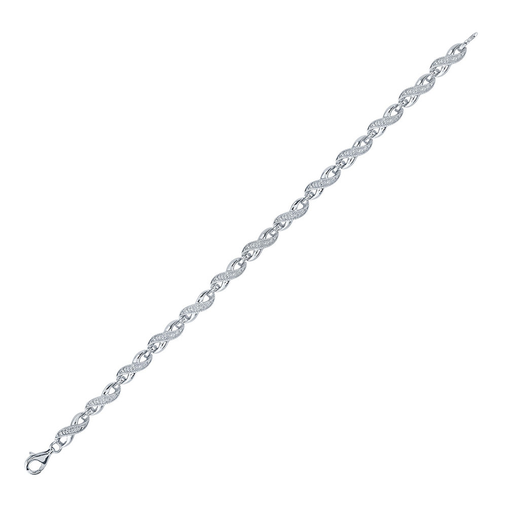 Sterling Silver Womens Round Diamond Infinity Bracelet .01 Cttw