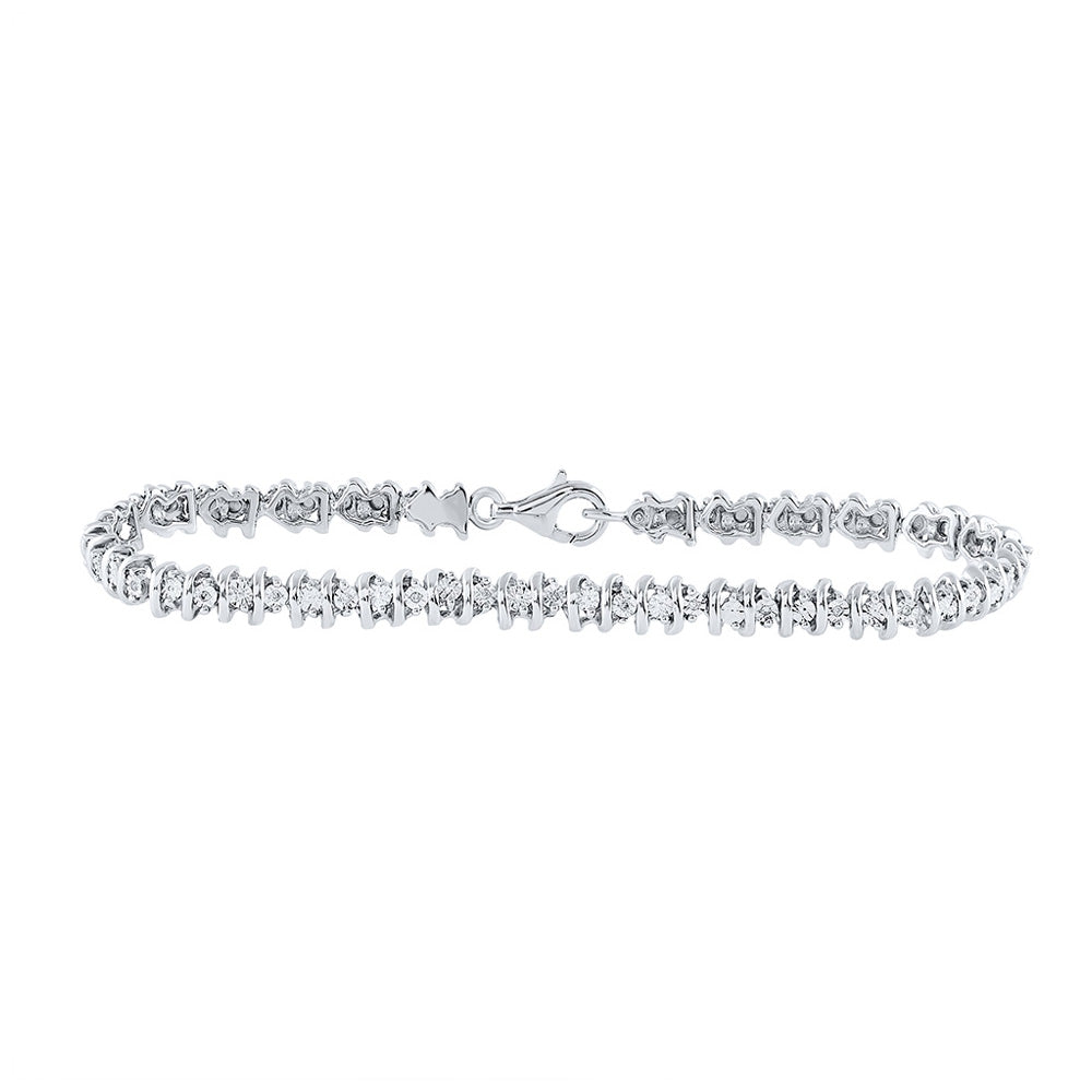 Sterling Silver Womens Round Diamond Tennis Bracelet 1/10 Cttw