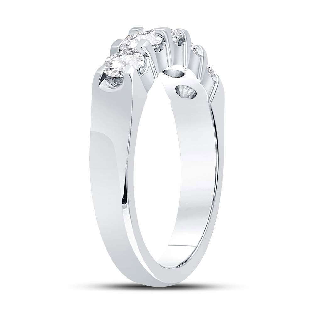 14kt White Gold Womens Machine Set Round Diamond 5-stone Wedding Band 1 Cttw