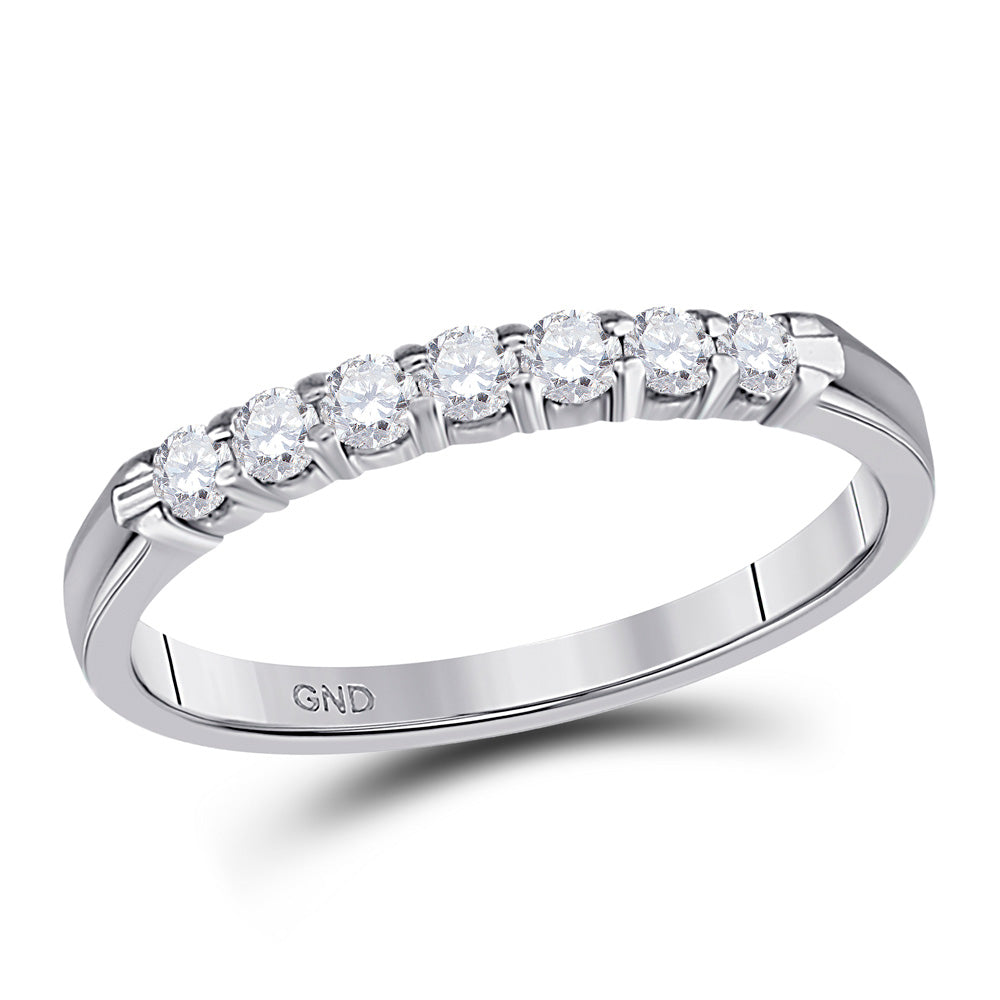 14kt White Gold Womens Round Diamond Wedding Single Row Band 1/4 Cttw