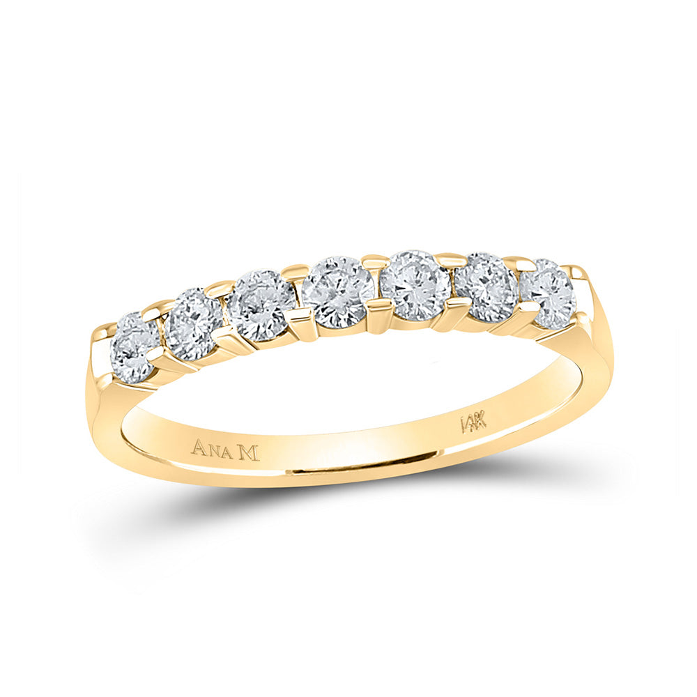 14kt Yellow Gold Womens Round Diamond Wedding Single Row Band 1/2 Cttw