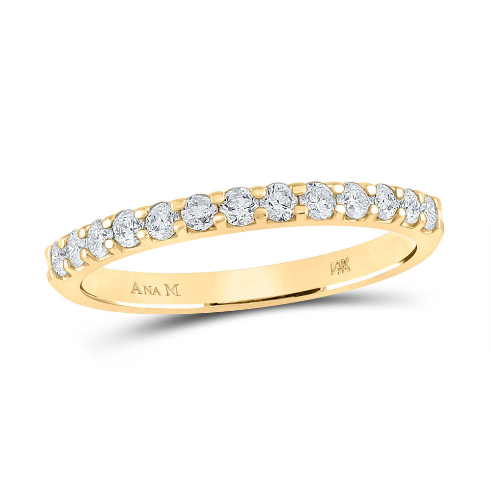 14kt Yellow Gold Womens Round Diamond Wedding Single Row Band 1/3 Cttw