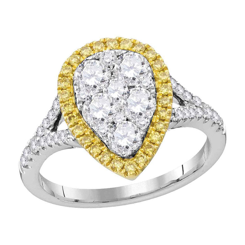 18kt White Gold Womens Round Yellow Diamond Teardrop Ring 1-1/2 Cttw