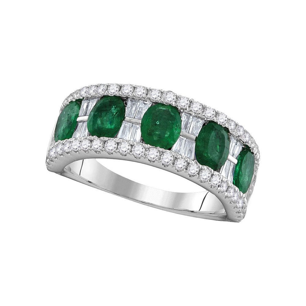 18kt White Gold Womens Oval Emerald Band Ring 2-3/8 Cttw